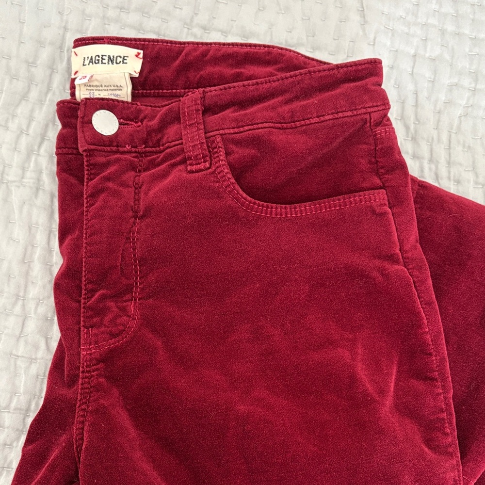 L'AGENCE Women’s Dark Red Velvet Jeans